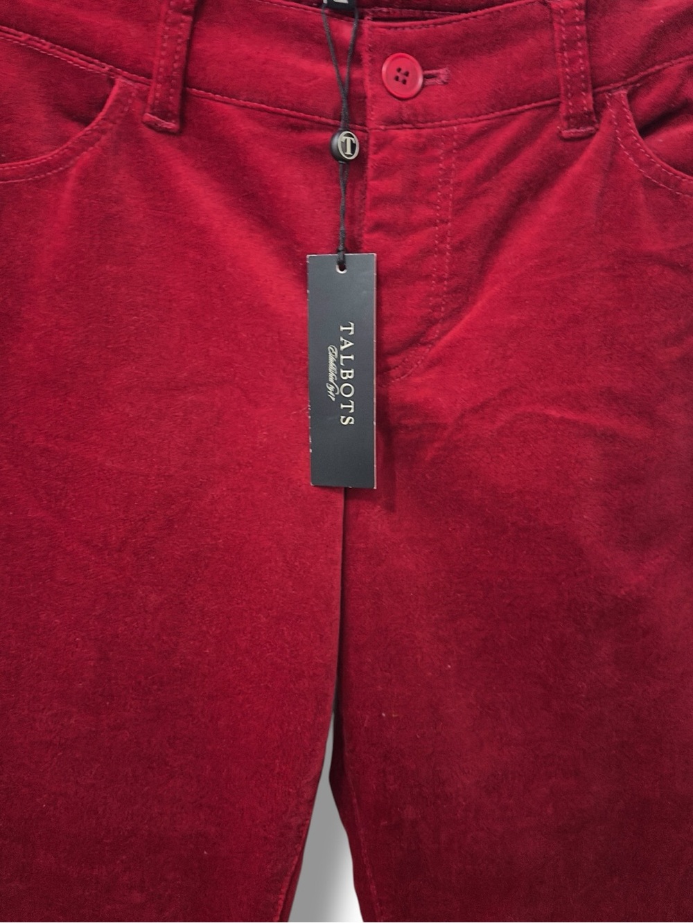 Talbots | NWT 98% Cotton Signature Wine Red Velour Straight Leg Pants (sz 6) - Picture 5 of 14